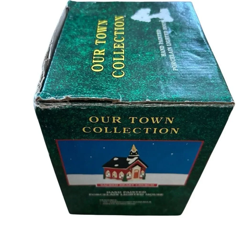 Our Town Collection Vintage Hand Painted Porcelain Lighted House Church -Read-